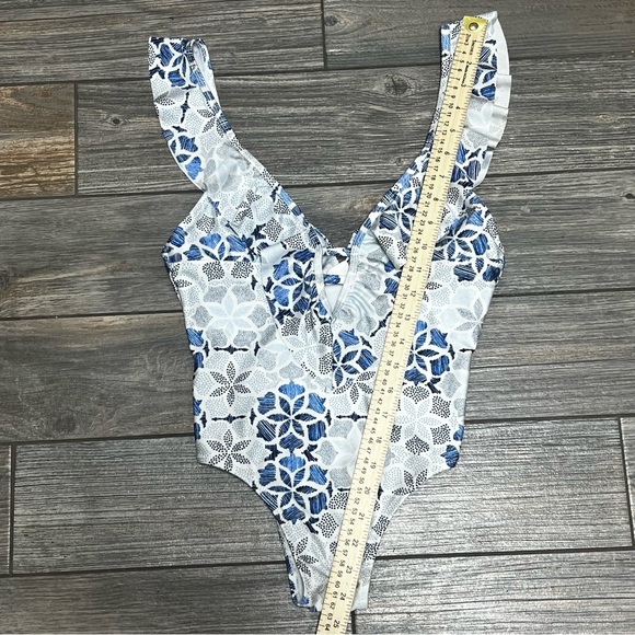 Somedays Lovin Sapphire Pools One Piece Swimsuit Small Deep V Ruffles - Picture 7 of 16